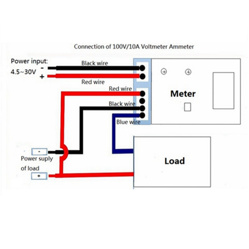 Цифровой вольтметр/амперметр DC0-100V 10А (постоянного тока, встраиваемый)